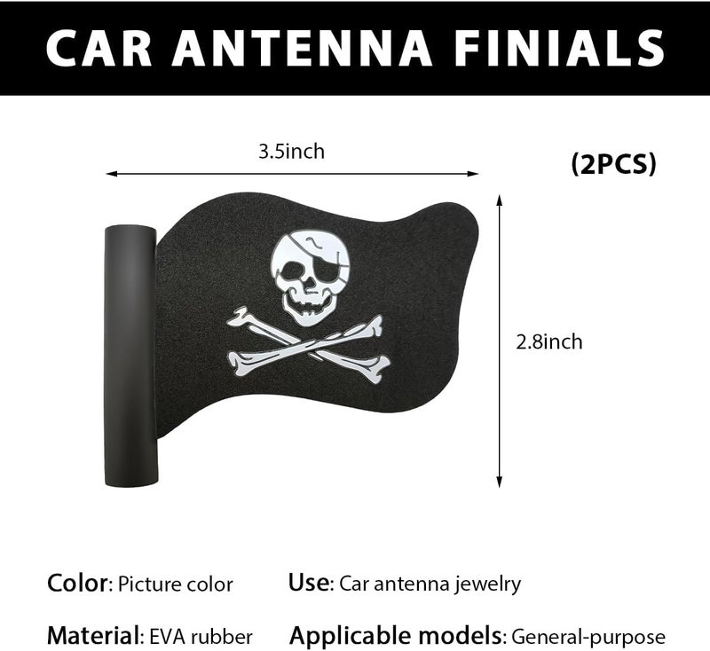 FSTURIOS 2 PCS Pirate Flag Car Antenna Topper, Skull Crossbones Creepy Automotive Antenna Decoration, Cool Pirate Flag Skeleton Auto Aearial Ball for Car Truck SUV Antennas - Image 2